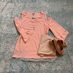JM Collection Cold Shoulder Blouse - Dusty Pink -M
